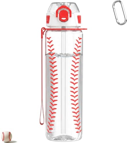 MYFOREST Baseball Water Bottle, Lightweight, Quick-Open Gulp Lid/Straw