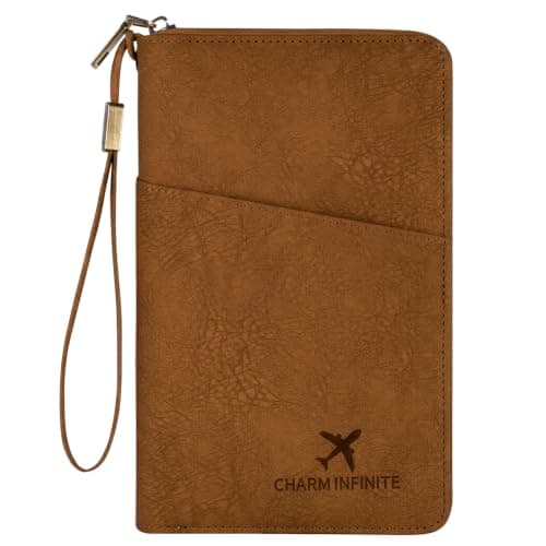 AOOSU Travel Wallet, Family Passport Holder, RFID Blocking Travel Accessories Document Organiser, Travels Document Holder for Tickets Waterproof Cover Holiday Essentials Case for Man & Woman Brown