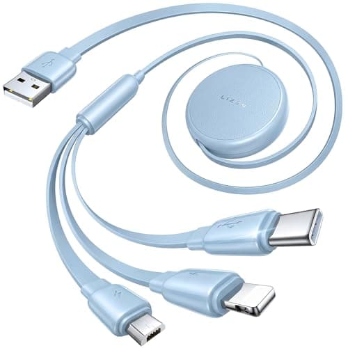 LISEN Multi Charger Cable, Retractable USB C to USB Charging Cable 3 in 1 Charger Lighting/Micro USB Cable, Travel Chargers for Multiple Devices for iPhone 17 16 15 14 Pro/Galaxy S25/Switch2, Cerulean