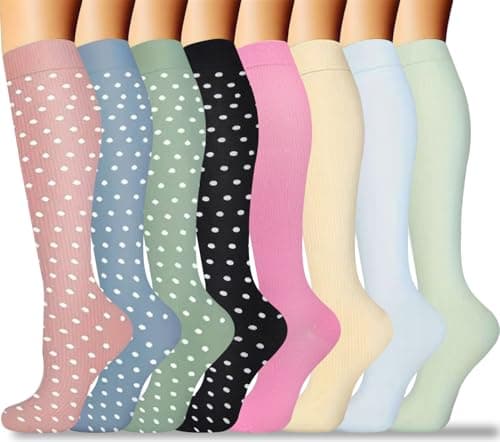 8 Pairs Compression Socks for Women & Men 15-20 mmHg Compression Stockings for Blood Circulation,Support Socks for Running,Nurses,Athletic,Hikin (colorful, L/XL)