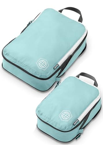 TRIPPED Travel Gear Compression Packing Cubes for Travel- Packing Cubes and Travel Organizers, Dusty Teal and White, 2Piece