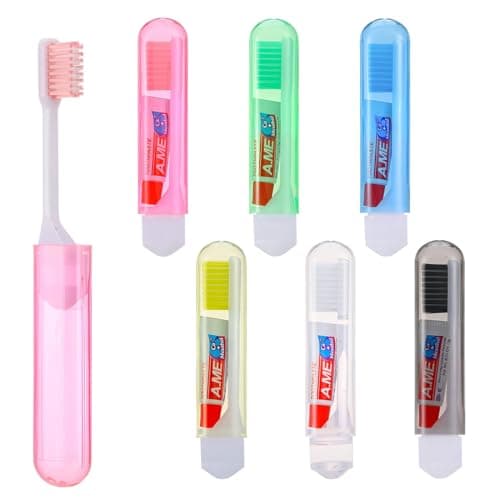 Travel Toothbrush and Toothpaste Set, 6 Folding Compact Toothbrushes with 6 Mini Toothpaste Tubes and Travel Bag, Portable Oral Care Kit for Flights, Work, Camping and Short Trips