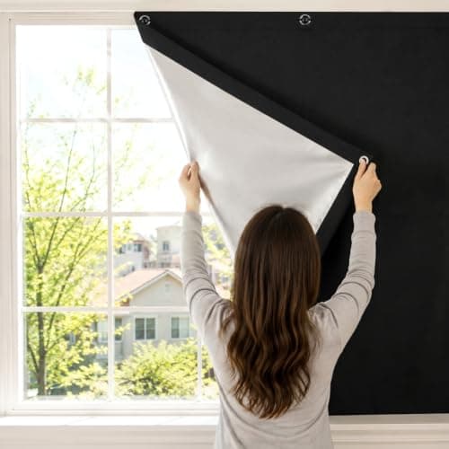 AUAUY No Drill Blackout Blinds Stick On Windows, 600D Oxford (96Wx93H cm)