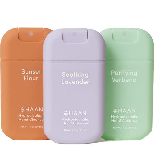 HAAN Hydrating Hand Cleansing Spray with Aloe Vera (Pack of 3) – Clean Your Hands - 1 of Each Scent: Sunset Fleur, Purifying Verbena, Soothing Lavender