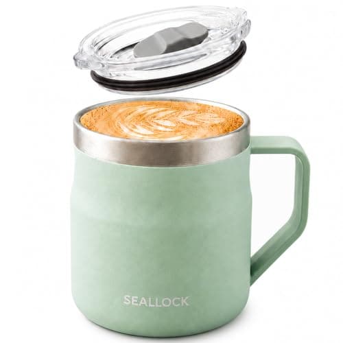 450ml Blue Insulated Stainless Steel Coffee Mug with Lid & HandleGreen)