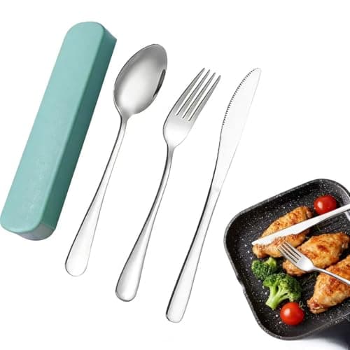 1-piece Travel Utensil Set, elegantutensil Set with Box, Green 3-piece Set (Knife, Fork, Spoon), Suitable for Camping, picnics, School, Office and Daily use, Reusable Travel Utensils