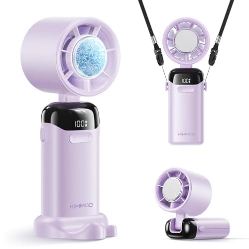 KIMMOO Handheld Portable Turbo Fan with Ice Cooler, Powerful 21000 RPM, Speed (1-199), Up to 14Hrs Cooling, Rechargeable Personal Fan, Small Pocket Hand Fans for Travel/Outdoor/Home/Office (Purple)
