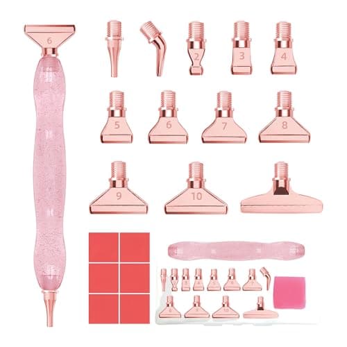 Diamond Painting Pen Kit, Ergonomic Resin Diamond Art Pens with 13 Metal Tips, Multi Placer Drill Pen Set for DIY Diamond Painting Accessories with Storage Box & Wax (Pink & Rose Gold)