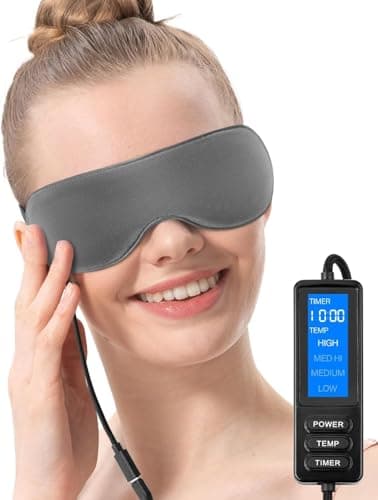Aroma Season Heated Eye Mask, Warm Eye Compress, 4 Temperature Settings USB Eye Mask Heated with Washable Cover, Gifts for Family and Friends (Grey)