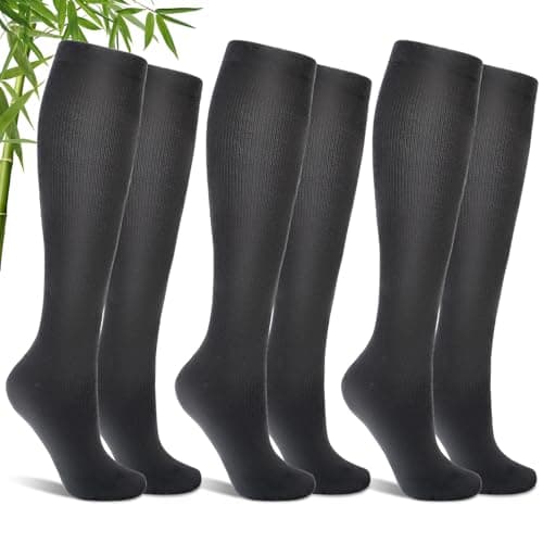 Bamboo Compression Socks for Women & Men, 3 Pairs Bamboo Viscose Socks, Compression Stockings Flight & Travel Support Socks for Work, Pregnancy, Cycling, Flying, Sports, Long Standing