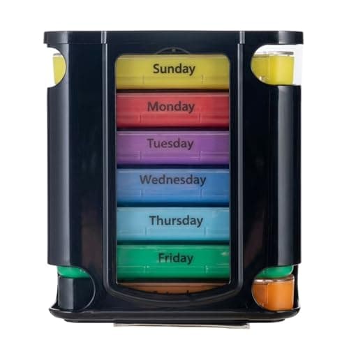 Weekly Pill Box 7 Day, Pill Organiser 4 Times a Day, Compact Portable Medication Case for Home and Travel Use, 28 Large Compartments for Vitamins & Medicine for Elderly Men Women Rainbow