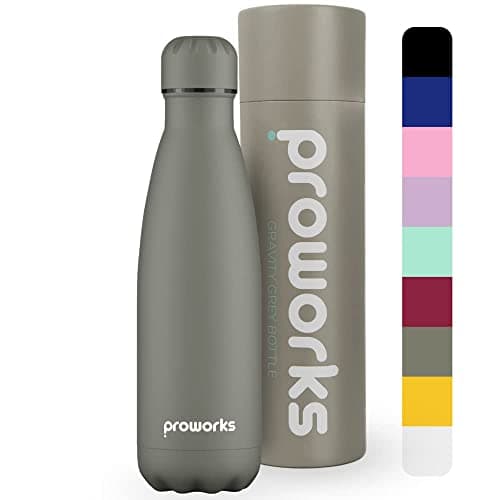 Proworks Performance Stainless Steel Sports Water Bottle | Double Insulated Vacuum Flask for 12 Hours Hot & 24 Hours Cold Drinks - Great for Home, Work, Gym & Travel - 500ml - BPA Free – Slate Grey