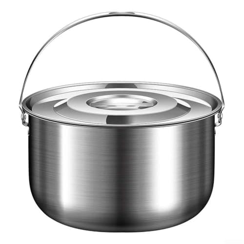 HavenlyCove Outdoor Camping Cookware Stainless Steel Pot, with Lid and Folding Handle for Hiking and Picnic, 2.4L(1.4L)