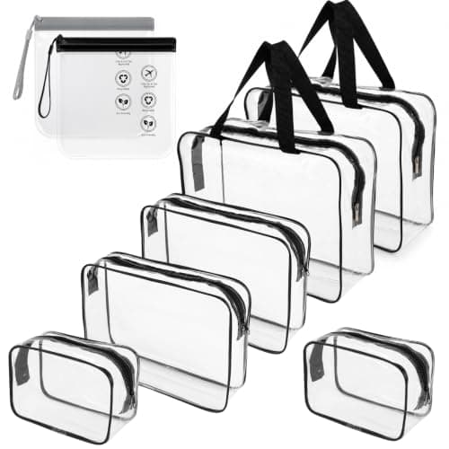 8 Pcs Clear Travel Toiletry Bags Set, Transparent Liquids Bags with Leakproof Zipper, Waterproof PVC Clear Makeup Pouch & Skincare Storage for Airport, Gym & Daily Use