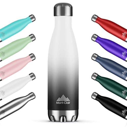 Mont-Clair H2O Stainless Steel Water Bottle, Vacuum Insulated - BPA Free, 12h Hot & 24h Cold Drinks, Metal Water Bottle 500ML Leakproof, Ideal for Adult, Kids, Running - Gradient White/Grey