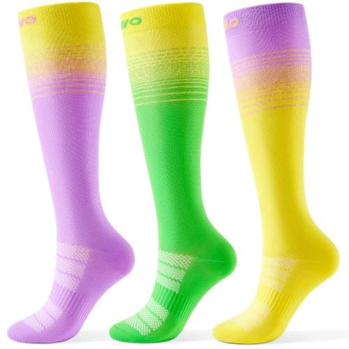 CAMBIVO 3 Pairs Compression Socks for Women and Men, 15-20 mmHg Graduated Flight Socks, Stylish Colors, Travel & Work Compression Stockings for Running, Nurses, Pregnancy, Everyday Relief