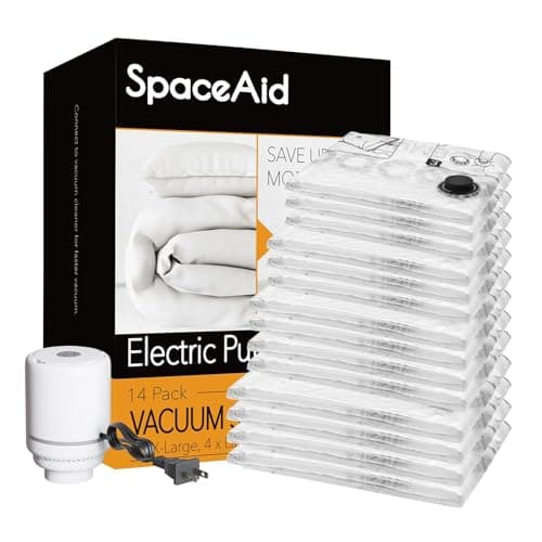 SpaceAid 14 Pack Vacuum Storage Bags with Electric Air Pump, Space Saver Sealer Compression Bags for Comforters, Blankets, Pillows, Bedding, Clothes (4 Jumbo/4 Large/3 Medium/3 Small)