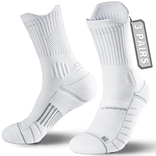 Rahhint Coolmax 3 Pack Compression Running Socks Men Women Anti Blister Socks Walking Socks with TAB Design, Compression Zone, Venting Mesh Network and Arch Support,White 8-12