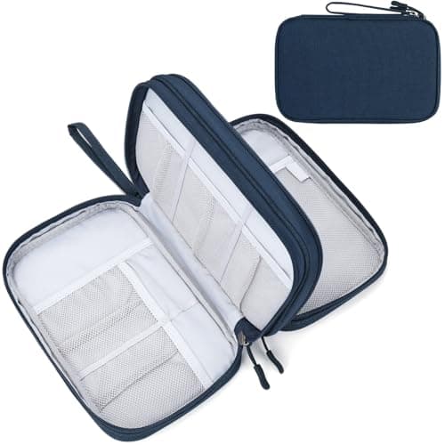 FYY Travel Cable Organiser, Electronics Accessories Bag, Waterproof Tech Storage Pouch, 2-Layer Universal Carry Case for Charger, Power Bank, Hard Drive Large-Navy Blue
