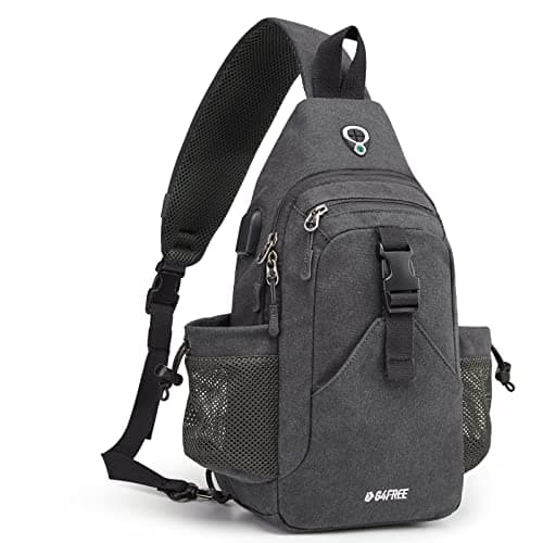 G4Free Canvas Sling Bag Crossbody Backpack with USB Charging Port & RFID Blocking, Hiking Daypack Chest Bag for Women Men
