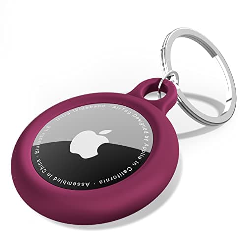Oakxco for Airtag Keychain Silicone, Airtag Holder with Key Ring, Air Tag Cover Cute Accessories for Kids, Luggage, Car Dog Collar, Car, Compatible with Apple Airtag Case Waterproof, Burgundy Wine
