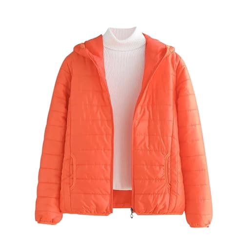 Mrat Women's Lightweight Puffer Jacket, Warm Packable Quilted Down Coat with Hood, Transitional Padded Winter Jacket for Ladies, Pockets, Windproof Outdoor Zip Up Jackets,Solid Ski Hiking Travel M-3XL