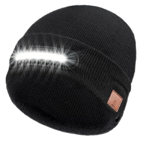RANCOVY LED Beanie with Light, Unisex USB Rechargeable Headlamp Beanie Flashlight Beanie Hat for Men Women Black