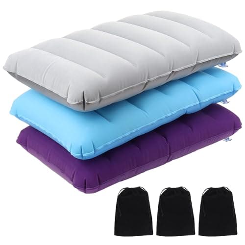CYZBL 3Pcs Inflatable Flocking Cushion, Soft Blow Up Travel Camping Pillow