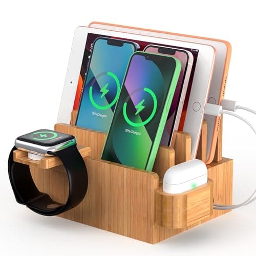 Pezin & Hulin 4-Slot Bamboo Charging Station for Phone, Watch & Earbuds