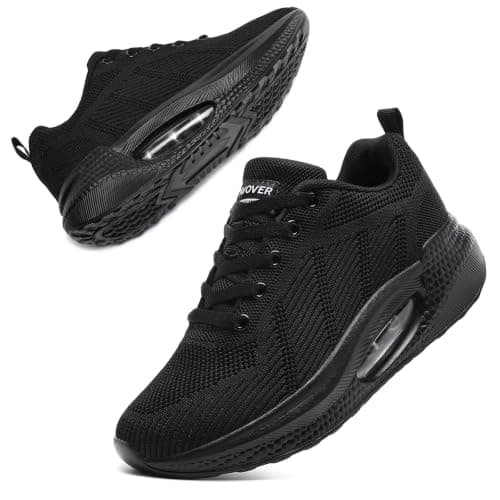 Womens Walking Trainers Orthopedic Walking Shoes Air Cushion Lightweight Walking Shoes Breathable Running Sneakers Rocker Sole Shoes Non Slip Sports Shoes Womens Gym Training Shoes Black