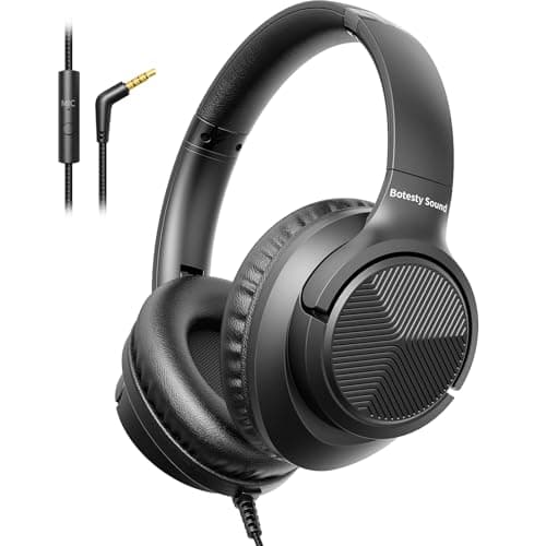 Headphones Wired with Microphone, 3.5mm Corded Headphones for School, Black