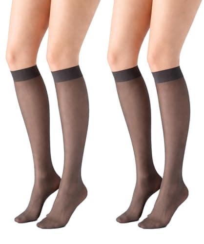 SENTELEGRI 2 Pairs Women’s Knee High Socks Africana – Sheer Nude Pop Socks, Soft Breathable Nylon, Pressure-Free Comfort Band, Everyday Lightweight Hosiery – One Size (Graphite)