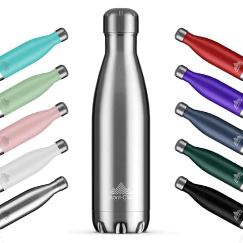 Mont-Clair H2O Stainless Steel Water Bottle, Vacuum Insulated - BPA Free, 12h Hot & 24h Cold Drinks, Metal Water Bottle 500ML Leakproof, Ideal for Adult, Kids, Running - Silver