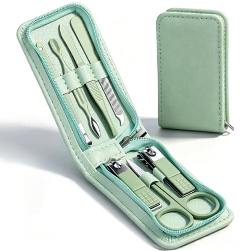 7 Pcs Manicure Set Stainless Steel Nail Clippers Nail Care Tools Beauty Tools Set With Professional Eyebrow Scissors Tweezers, Portable Travel Grooming Kit With Zipper Leather Case for Men and Women
