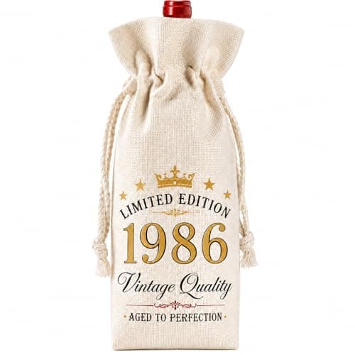 Xenovate 40th Birthday Gifts for Men Women - Wine Bags Gift with Drawstring, Limited Edition 1986 Burlap Bottle Bags Turning 40 Best Friend, Wife, Coworker