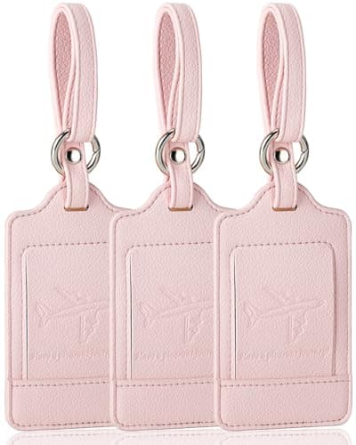 Teskyer 3 Luggage Tags for Suitcases, Travel Essentials, Light Pink
