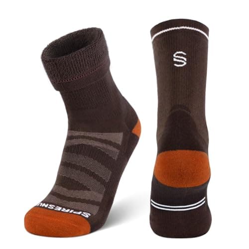SPIRESNUG Thermal Merino Wool Hiking Socks for Men & Women, Full Cushion Winter Socks, Anti-Blister & Moisture Wicking, Brown, Large