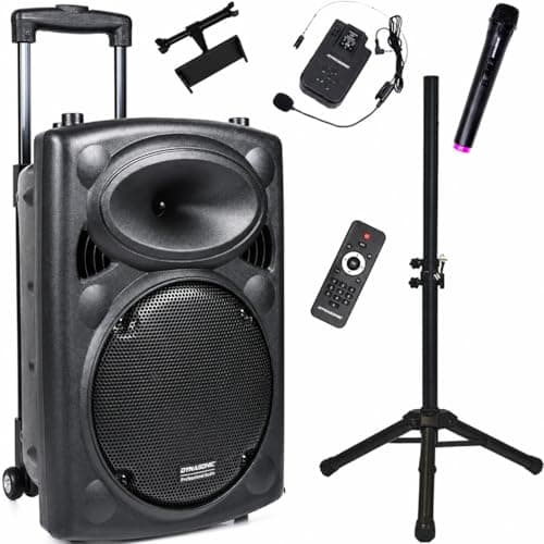 DYNASONIC - DYNAPRO 12 Plus (3rd Generation Tripod Pack) Professional Portable Bluetooth Speaker, Powerful 700W Bluetooth Speaker, 2 Karaoke Microphones, Tablet and Tripod Support