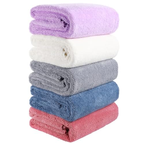 Alipis 5pcs Solid Colour Microfiber Bath Towels for Travel Fitness Use