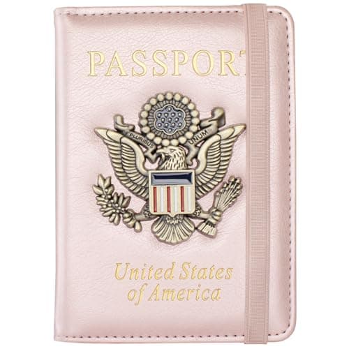 ilovever Passport Holder and Card Slot Combo RFID Blocking Leather Travel Passport Wallet for Men and Women US Passport Cover, Rose Gold, Classic