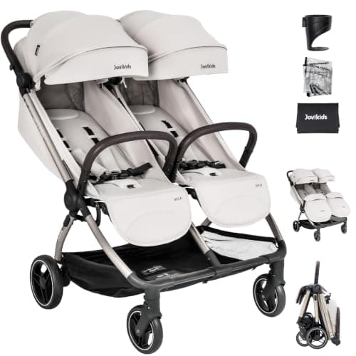 Jovikids Ayla Twins Double Pushchair, One-Hand Fold, Shock-Absorbing
