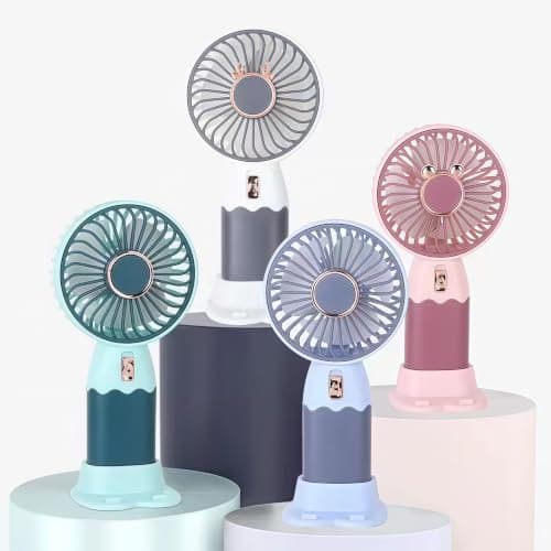 KIAMIOAMDA 4Pack Handheld Fan, USB Rechargeable Portable Mini Fans with Base, Quiet Personal Cooling Fan, Small Desk Fan for Travel, Office, Outdoor, Home, 4 Colors