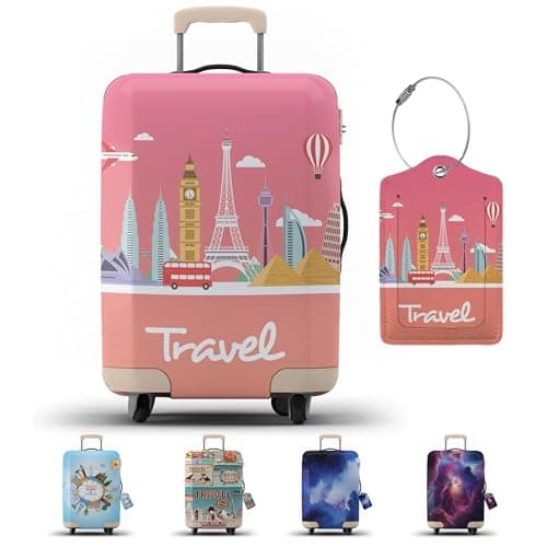 Suitcase Cover with Luggage Tag, Suitcase Protector Cover with Zipper