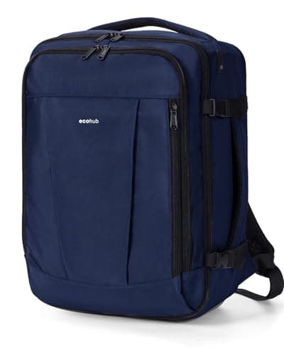 ECOHUB Ryanair Cabin Bags 40x30x20, Underseat Travel Bag with 9 Pockets, Recycled PET Eco Friendly Hand Luggage Backpack, Lightweight Rucksack for Women & Men, Carry on Bag with USB Port, 20L, Blue