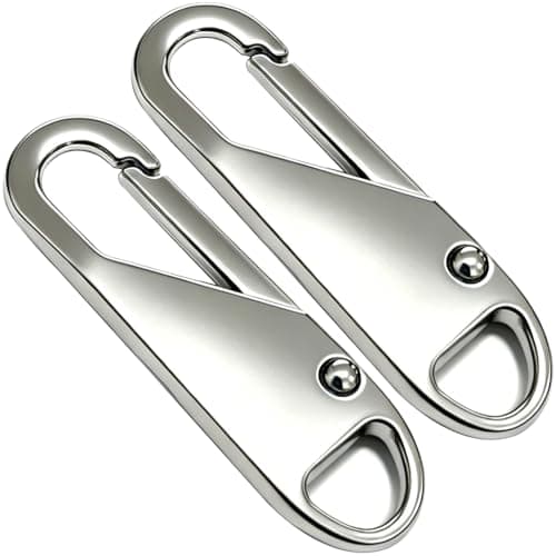 LIIMZII 2 Pcs Zipper Pulls, Metal Zip Pull Tabs Replacement, Spare Universal Zippers Tab Pullers, Removable Repair Kit for Luggage, Backpacks, Suitcases, Jackets, Purses, Handbags, DIY (Silver)