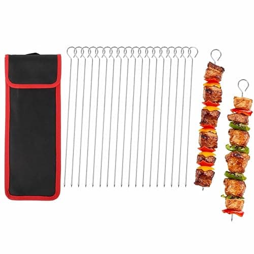 20 Pack Metal BBQ Skewers, 30cm Stainless Steel Kebab Sticks