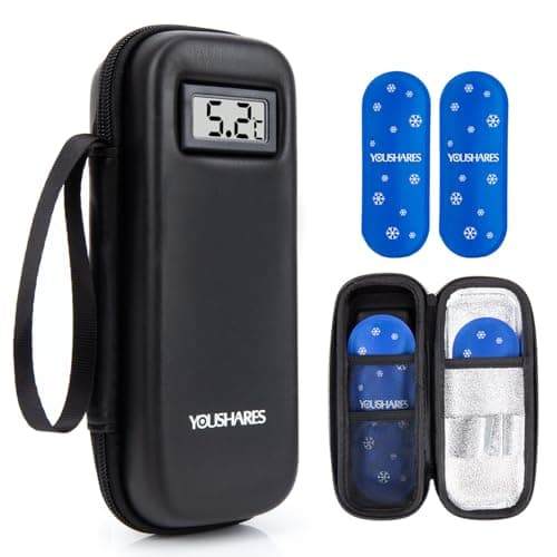 YOUSHARES Insulin Cooler Travel Case with Temperature Display - Insulin Pen Case with 2 Ice Packs TSA Approved, Small Insulated Medication Cool Travel Bag for Munjaro GLP-1 Injection Diabetes Supplies