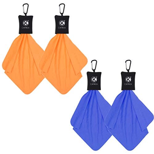 Camkix Cleaning Cloth with Open Bottom Pouch and Carabiner - 4 Pack - Pull Out Microfiber Cloth (7.9" x 7.9") - For Delicate Surfaces and Sensitive Optics - Glasses, Camera Lenses, Gadget Screens