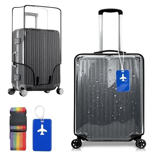 20 Inch Suitcase Cover Clear Luggage Cover with Secure Strap & Luggage Tag
