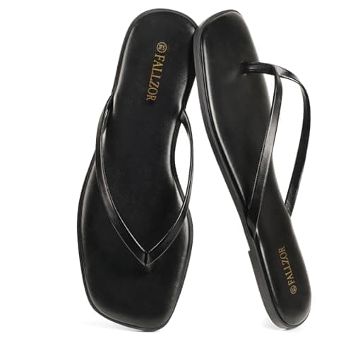 Flip Flops Women Square Toe Leather Thong Sandals Ladies Summer Slides